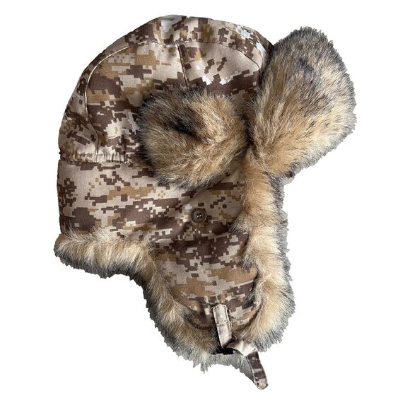 Nathaniel Cole Crown Cap Large Trapper Aviator Hat Camo Faux Fur - Picture 2 of 12
